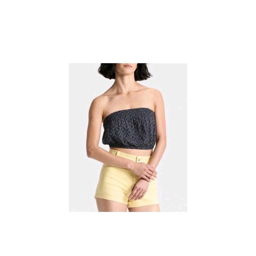 Universal Thread Womens Crinkle Gauze Tube Top Navy Blue Dot Print Large NWT